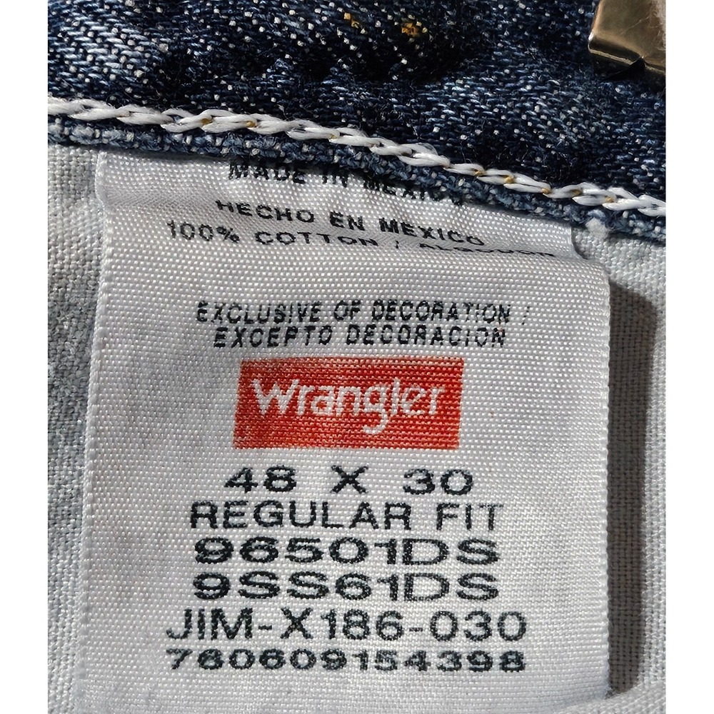 Wrangler Straight Leg Suspender Denim Jeans Flat Front High Rise Men's 48 x 30 - Picture 6 of 12